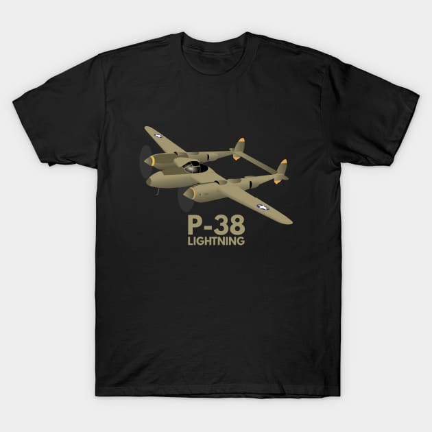 WW2 P-38 Lightning Airplane T-Shirt by NorseTech